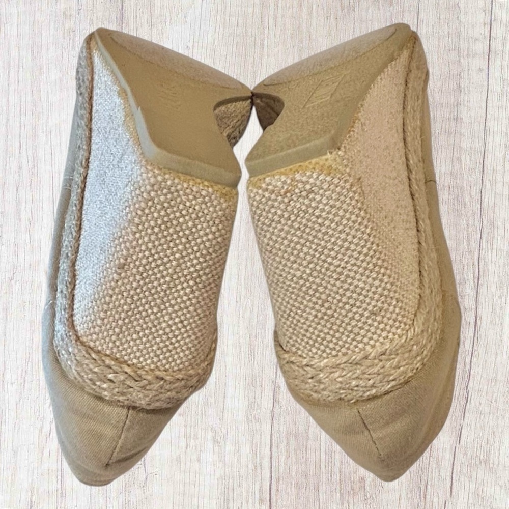 Bongo Peep Toe Espadrille Wedge Shoes Tan Canvas Boho Summer Size 9.5 - Picture 8 of 10